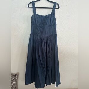 ASOS DESIGN lace up corset midi dress with full skirt in navy